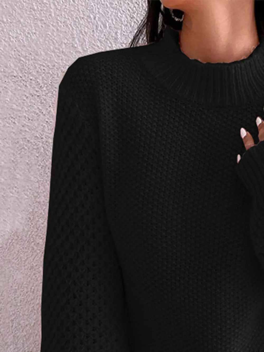 Openwork Mock Neck Long Sleeve Sweater, image 9
