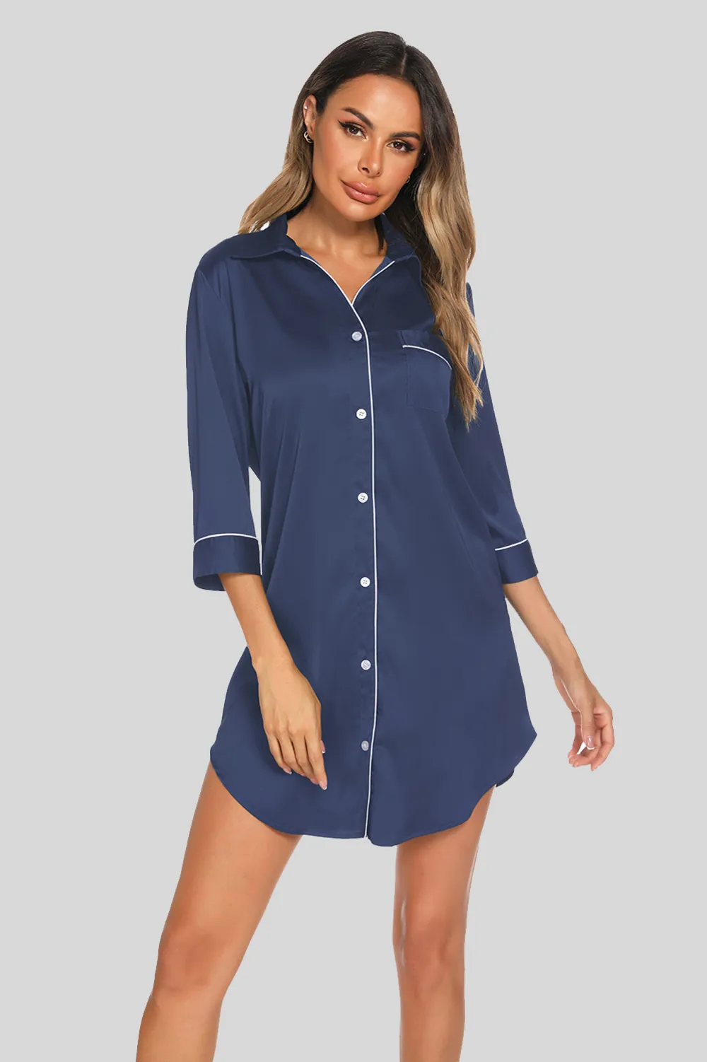 Button Up Collared Neck Night Dress with Pocket, image 5