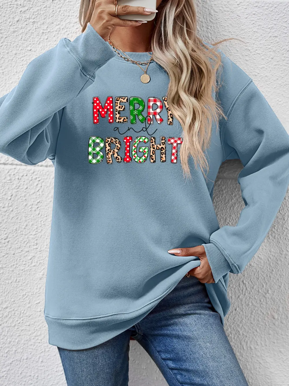 MERRY AND BRIGHT Round Neck Sweatshirt, image 11