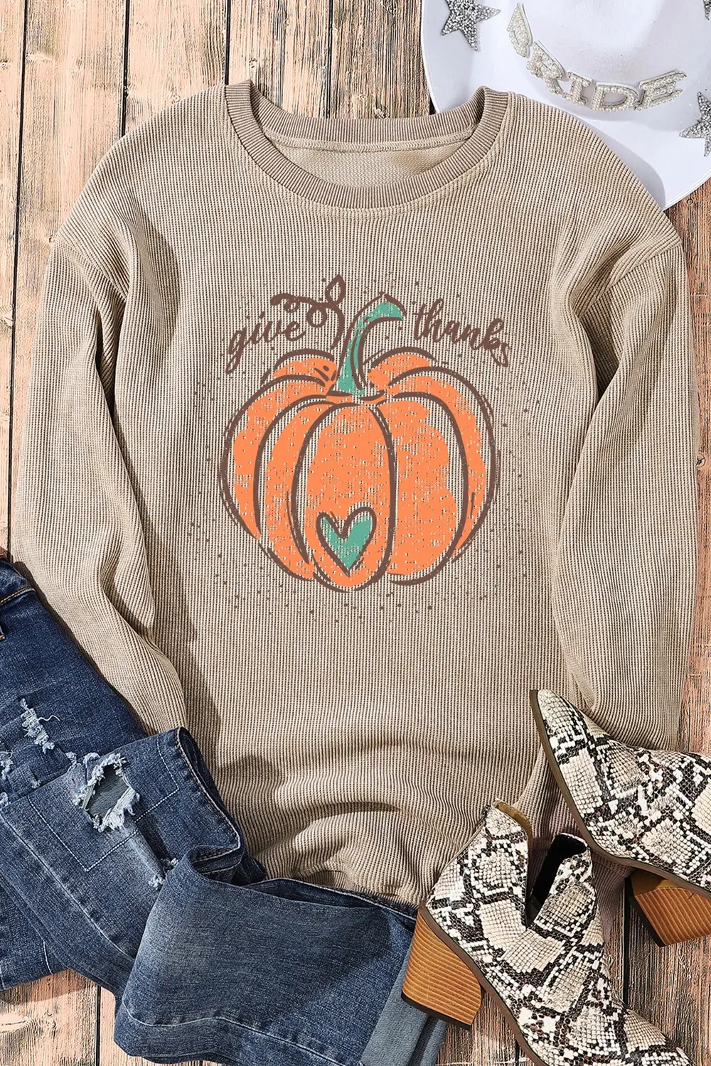 Pumpkin Graphic Round Neck Long Sleeve Sweatshirt, image 2