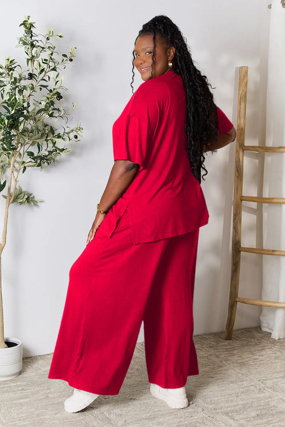 Full Size Round Neck Slit Top and Pants Set, image 5