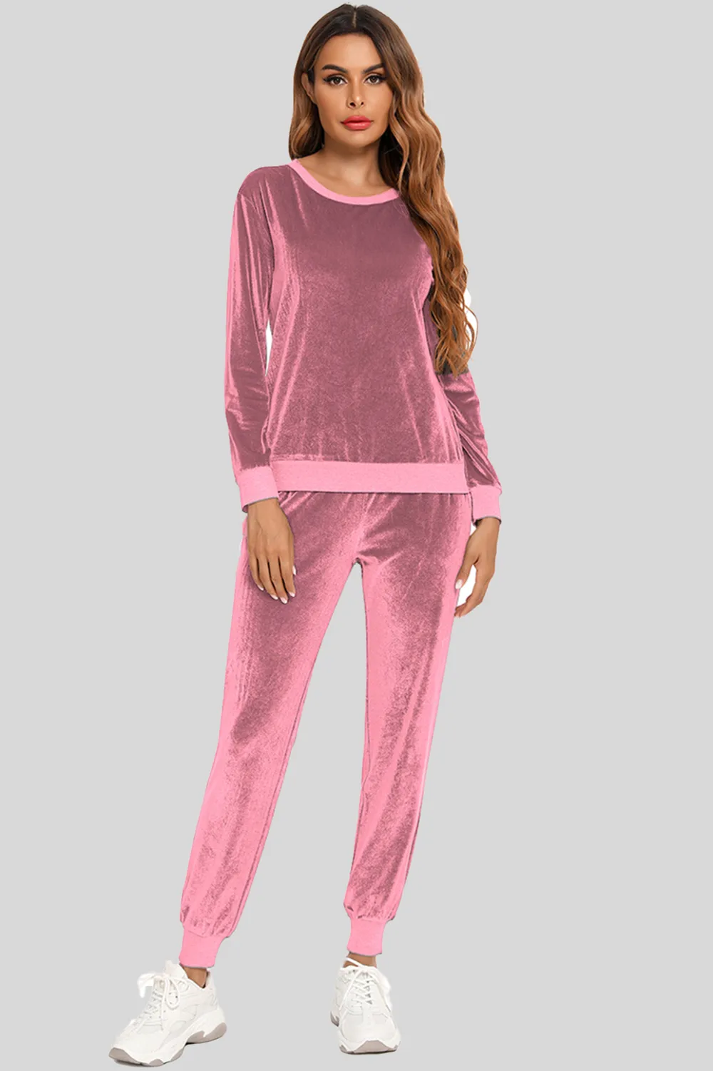 Round Neck Long Sleeve Loungewear Set with Pockets, image 7
