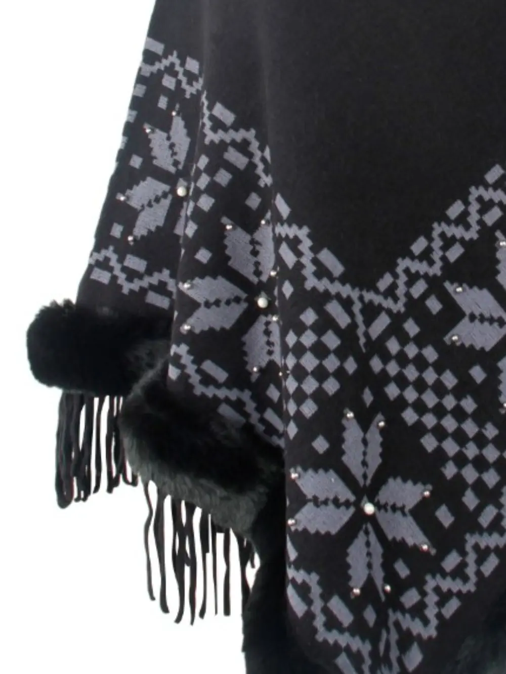 Fringe Geometric Cape Sleeve Poncho, image 19