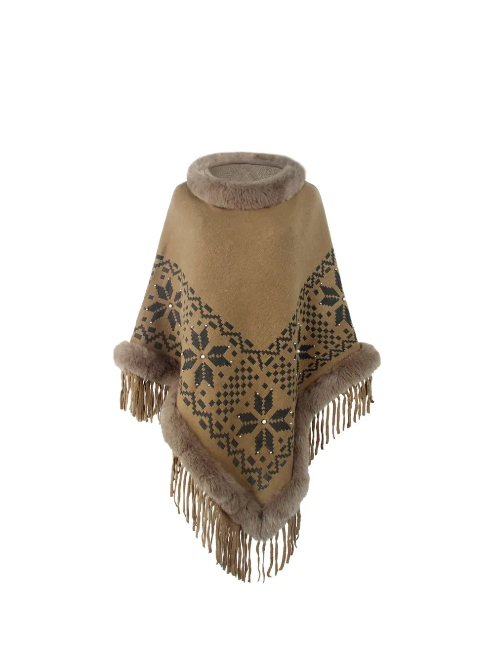 Fringe Geometric Cape Sleeve Poncho, image 12