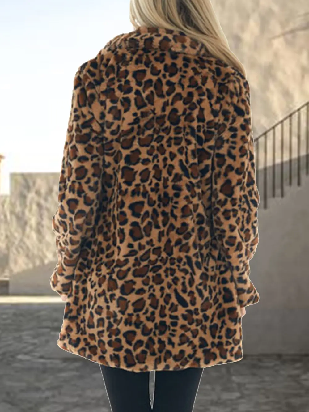 Leopard Collared Neck Coat with Pockets, image 2