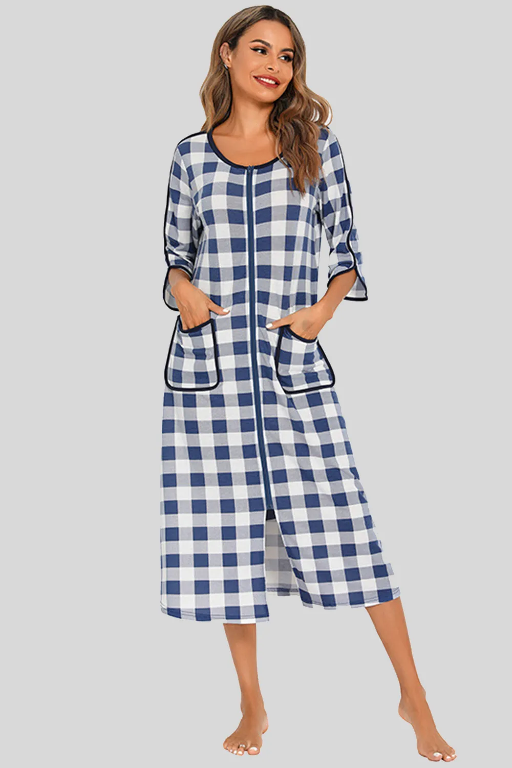 Round Neck Three-Quarter Sleeve Midi Night Dress, image 22