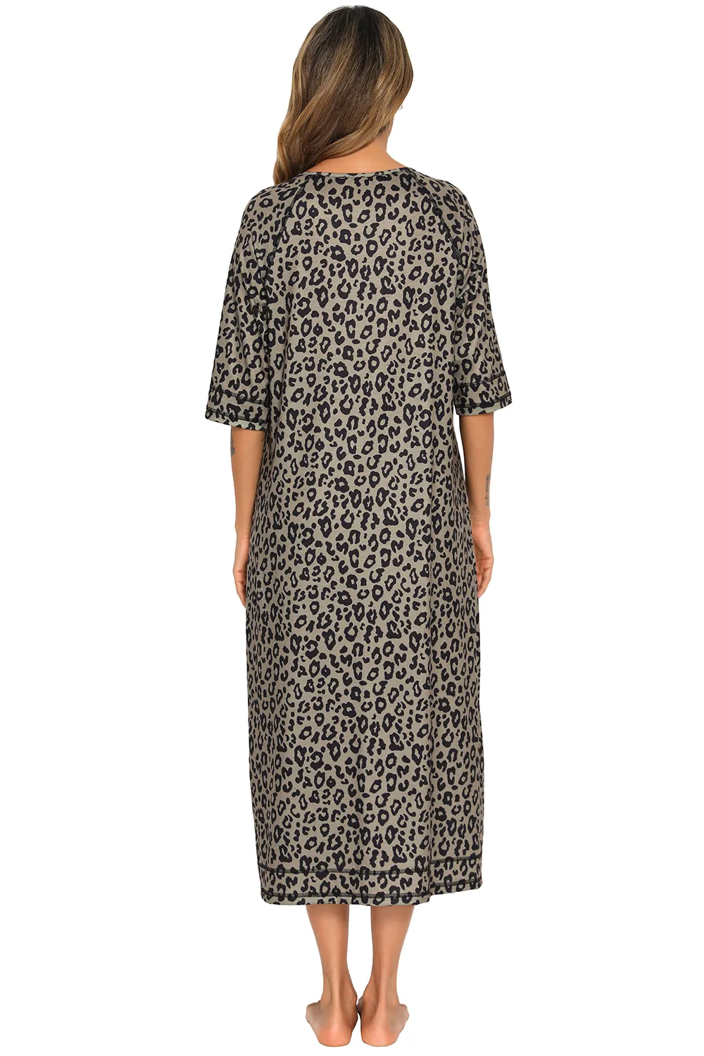 Printed Slit Night Dress with Pockets, image 18