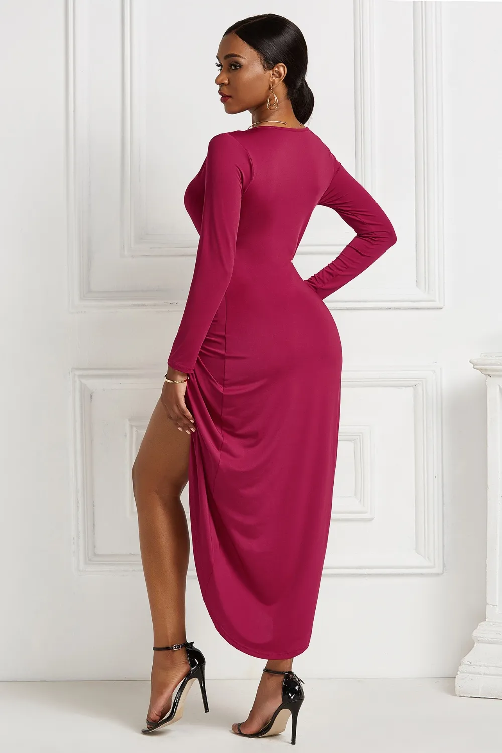 High-low Ruched Surplice Long Sleeve Dress, image 6