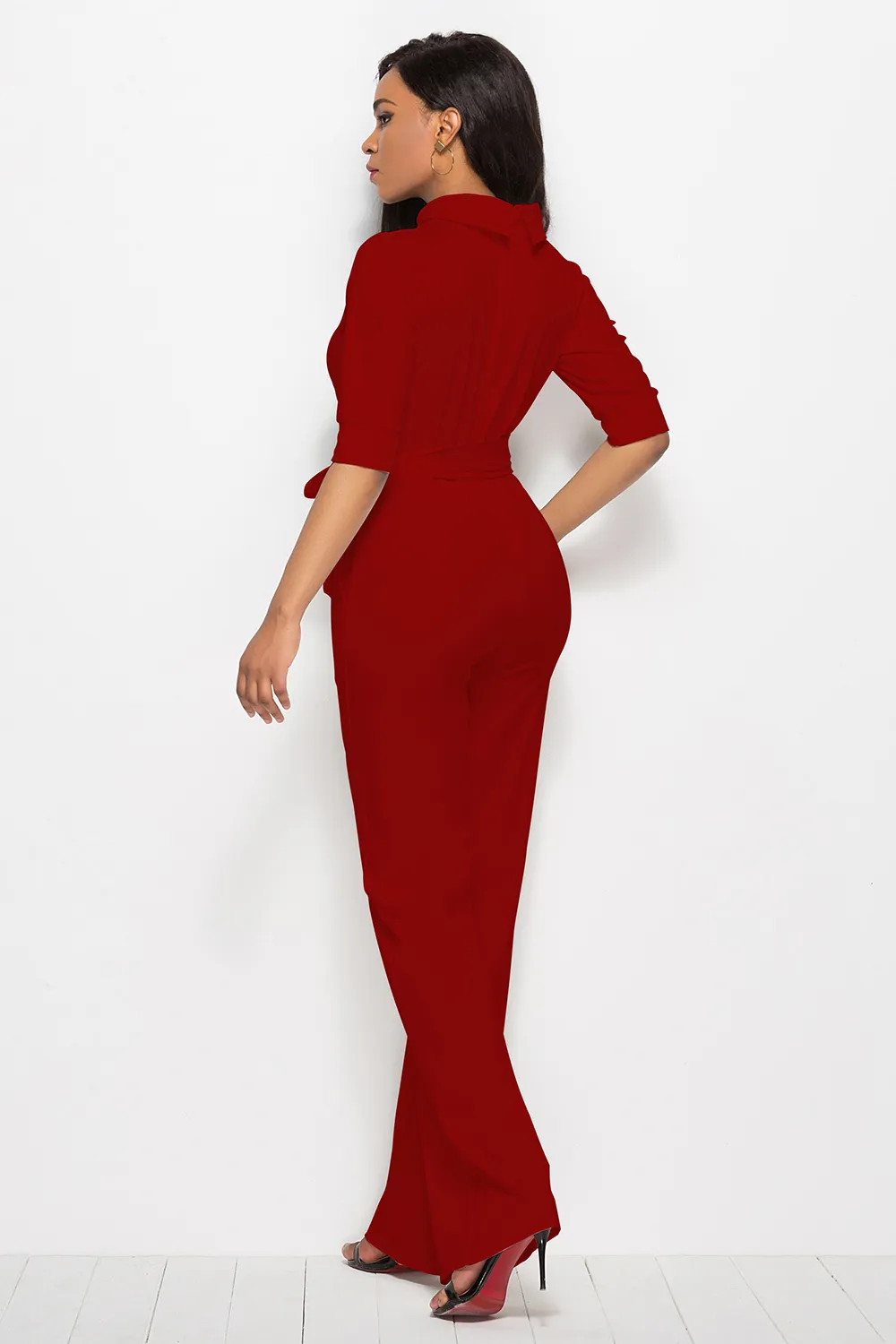 Mock Neck Tie-Waist Half Sleeve Jumpsuit, image 9