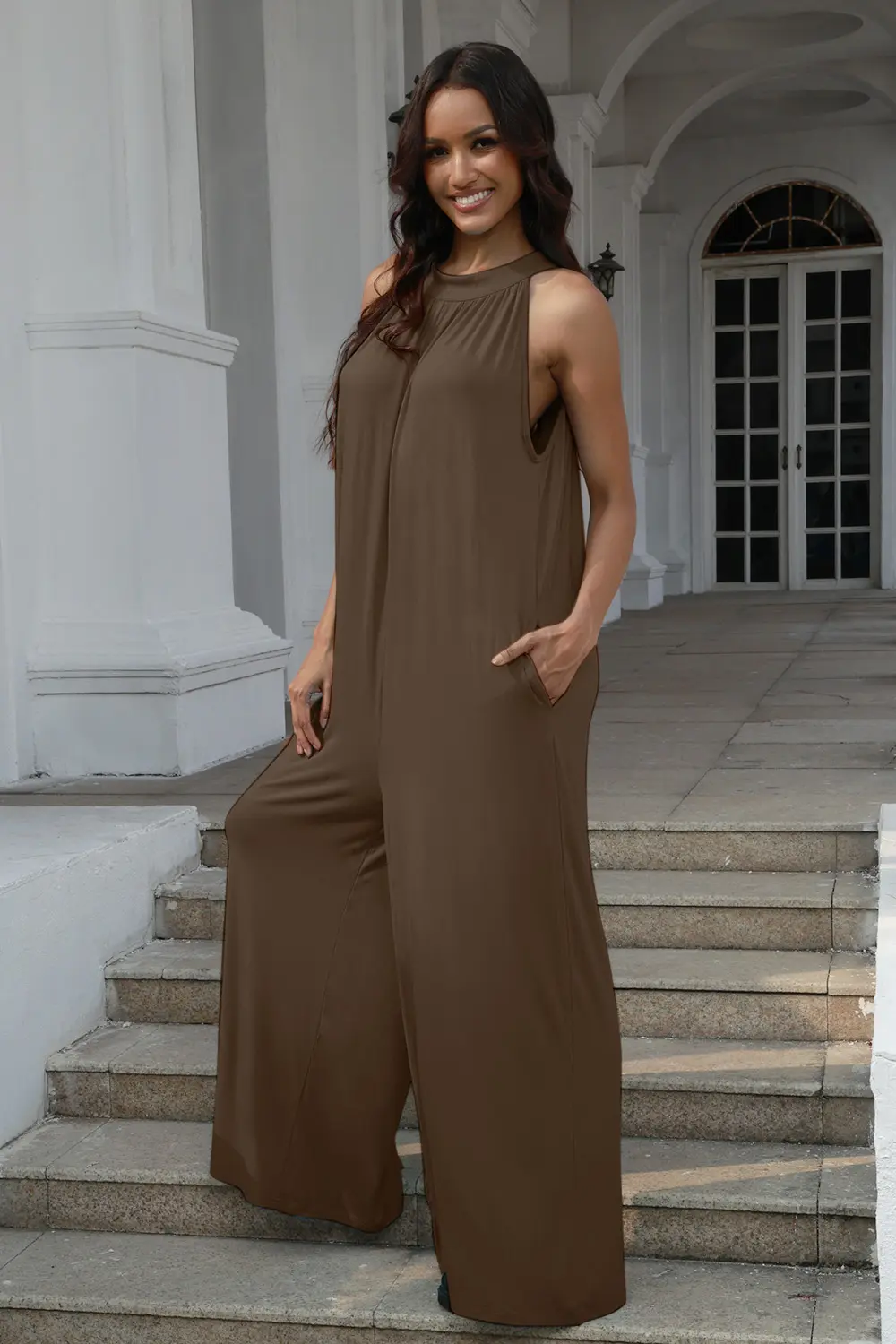 Full Size Tie Back Cutout Sleeveless Jumpsuit, image 4