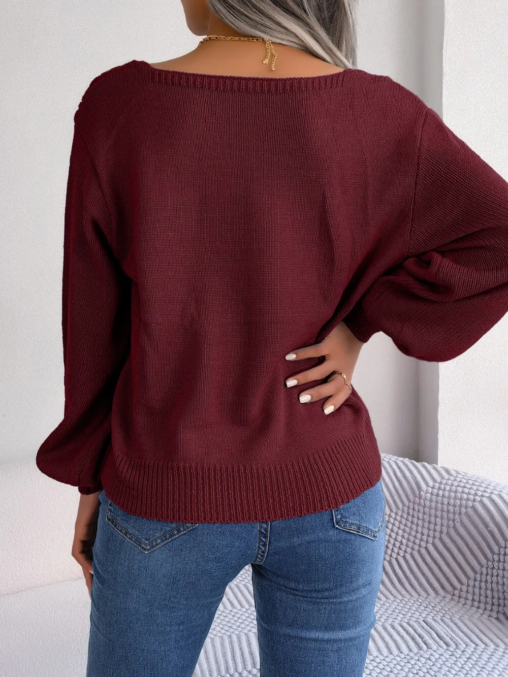 Cable-Knit Square Neck Long Sleeve Sweater, image 12
