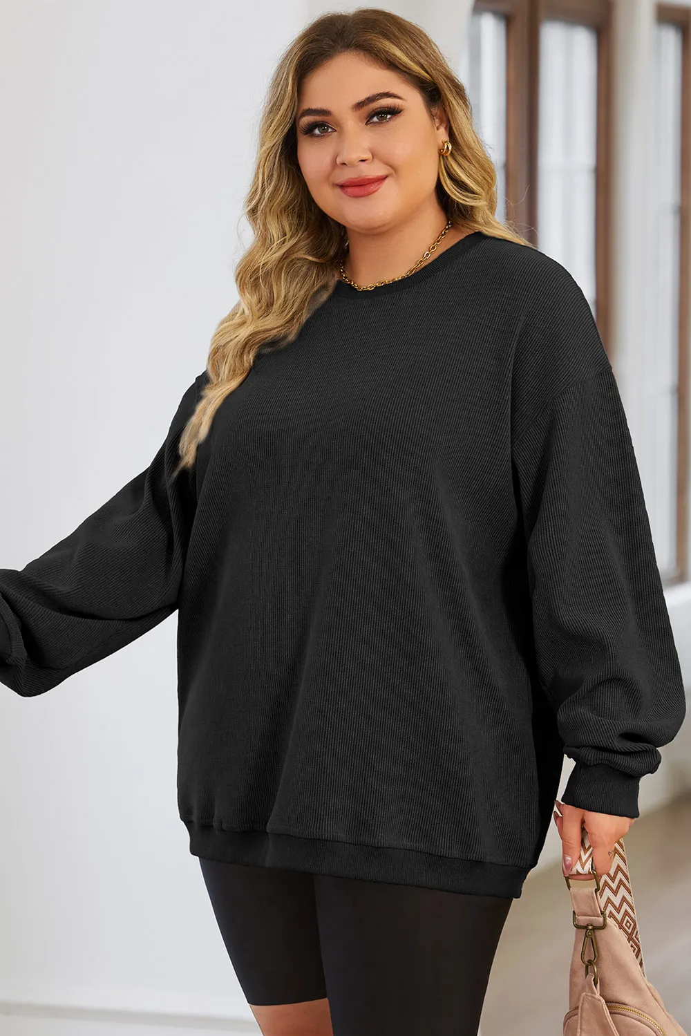 Plus Size Round Neck Dropped Shoulder Sweatshirt, image 5