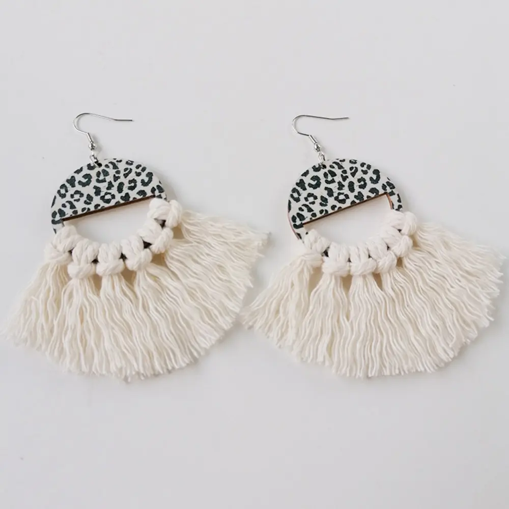 Tassel Detail Leopard Drop Earrings, image 6