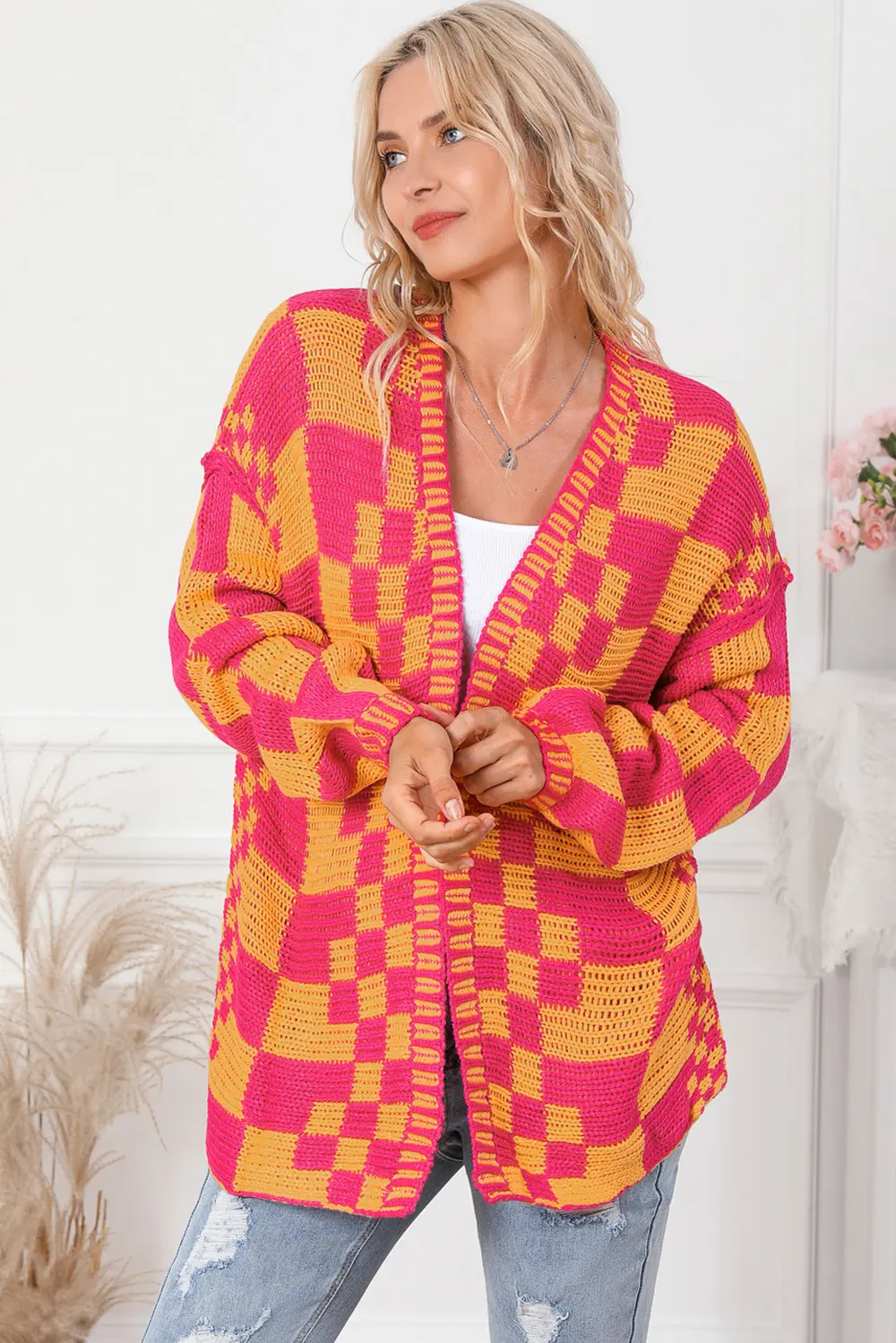 Contrast Exposed Seam Open Front Cardigan, image 2