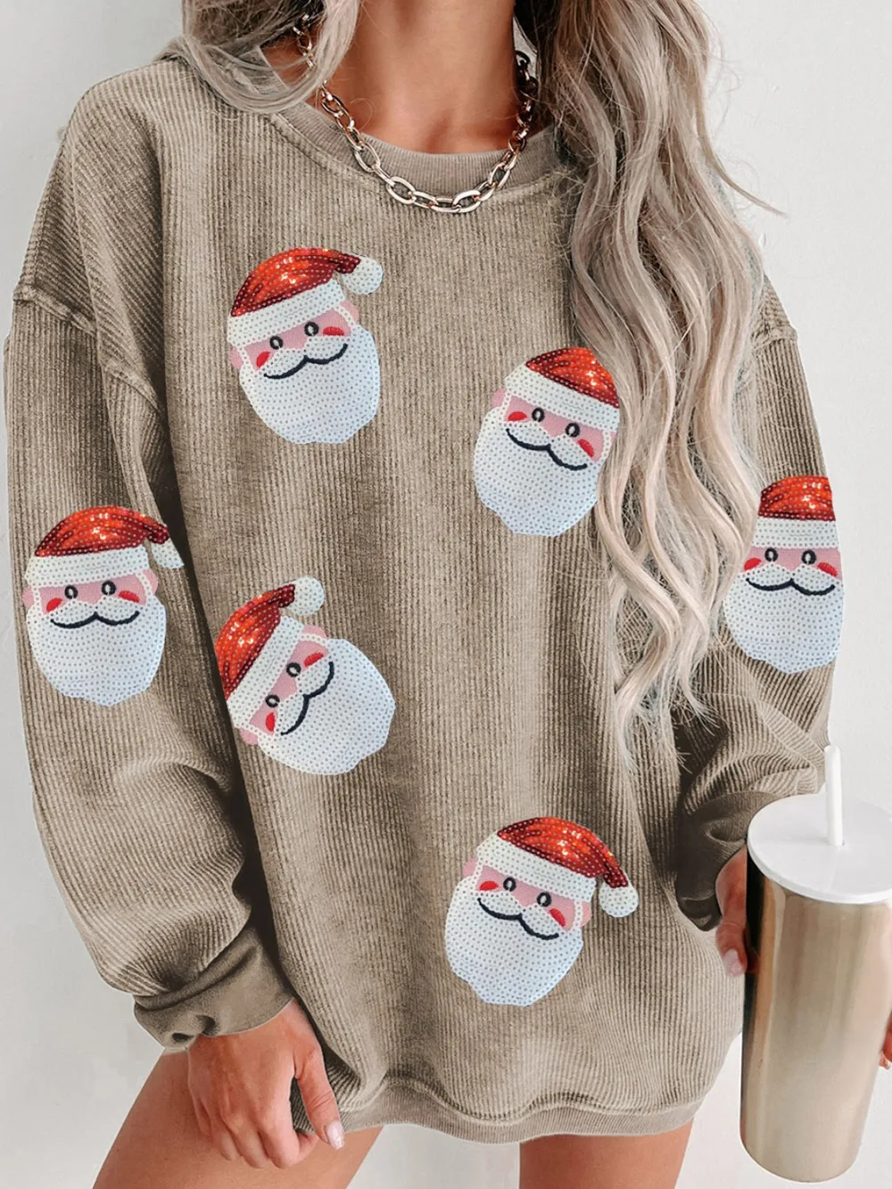 Sequin Santa Patch Ribbed Sweatshirt, image 5