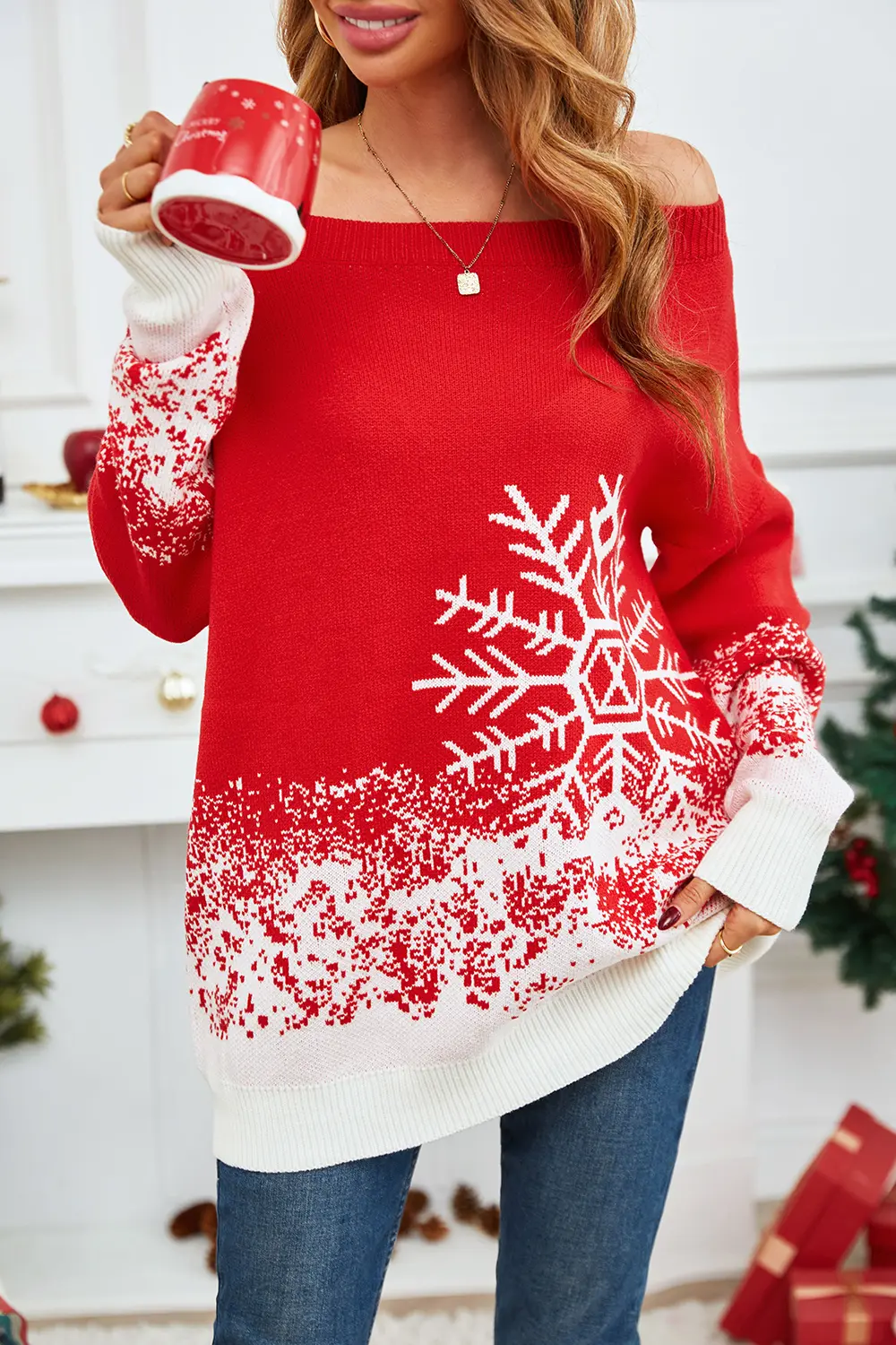 Off-Shoulder Long Sleeve Sweater, image 3