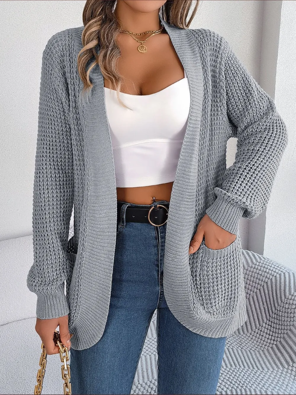 Open Front Long Sleeve Cardigan with Pockets, image 11
