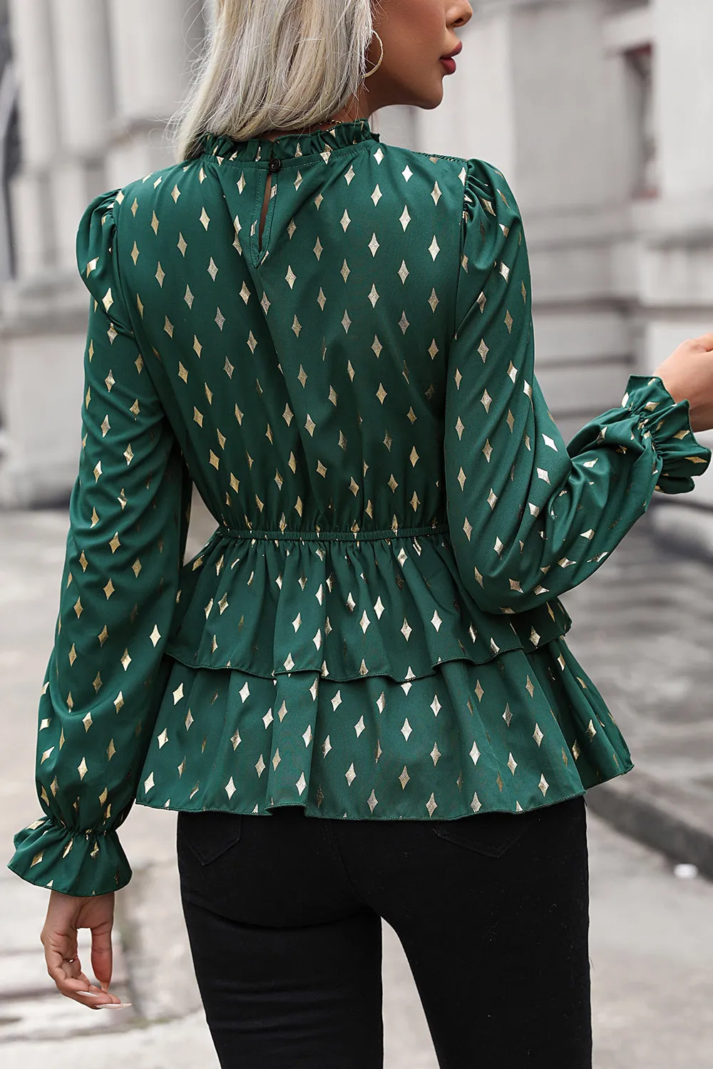 Smocked Flounce Sleeve Layered Blouse, image 3