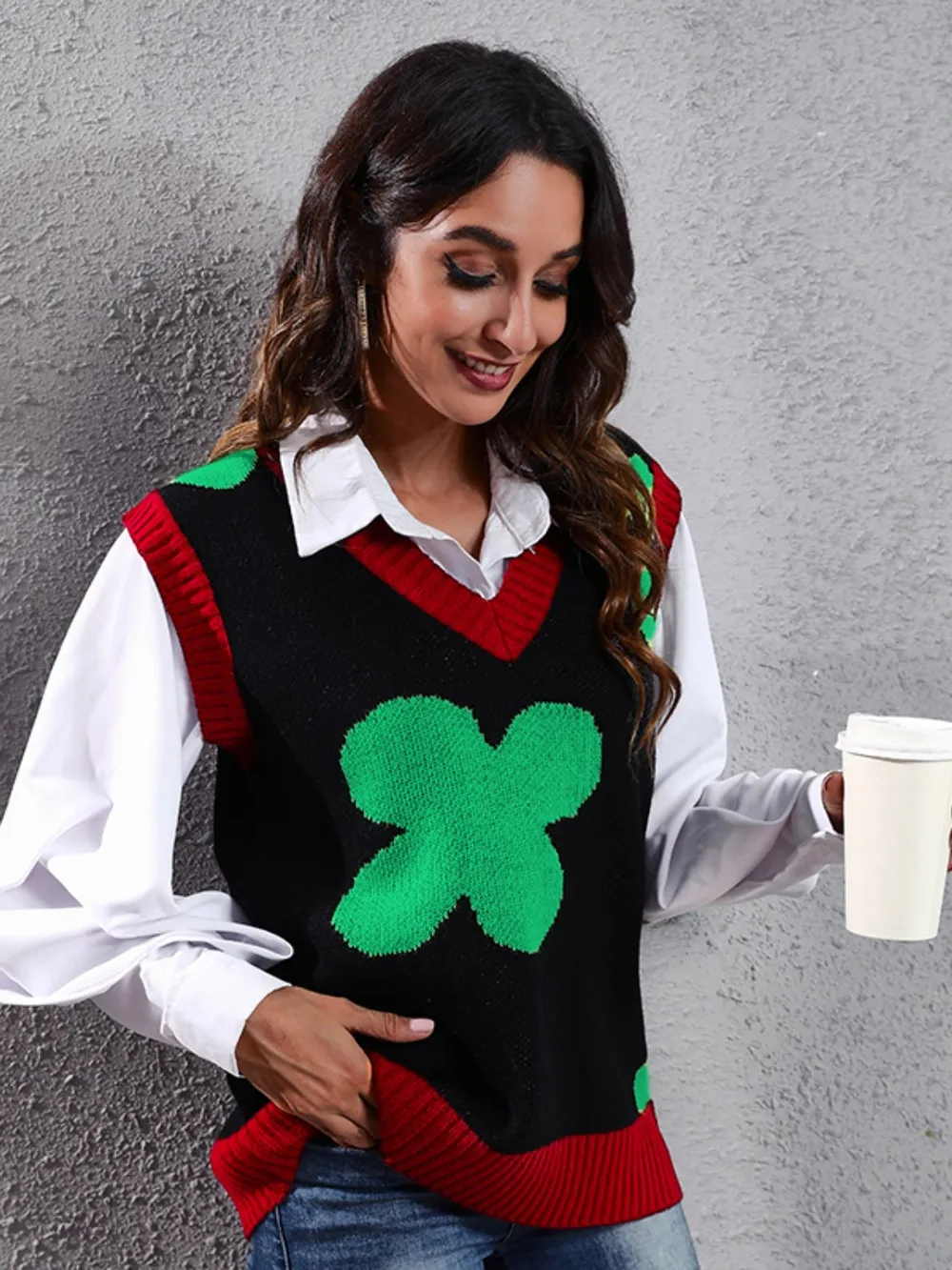 Four Leaf Clover V-Neck Sweater Vest, image 6