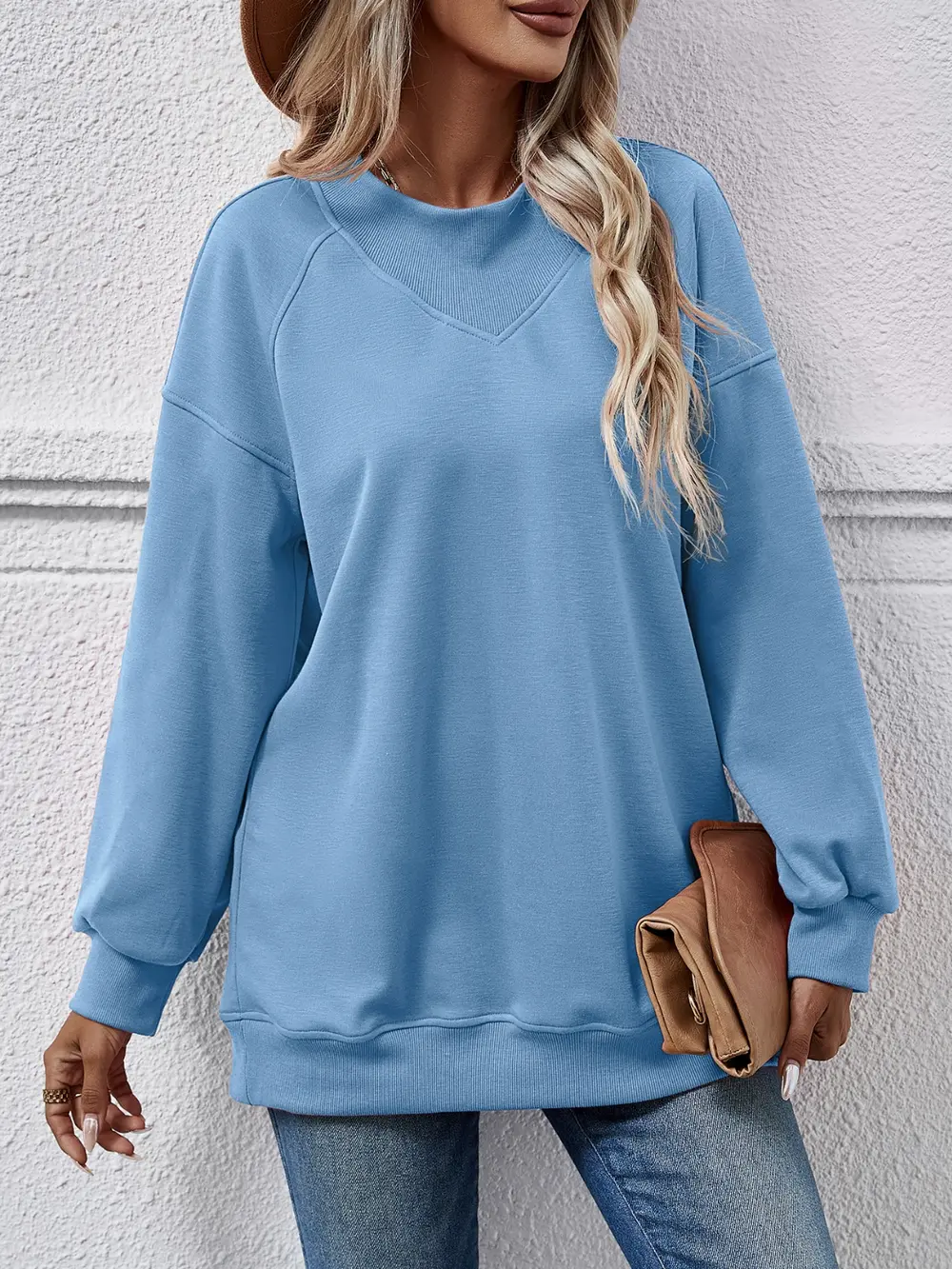 Round Neck Drop Shoulder Long Sleeve Sweatshirt, image 6