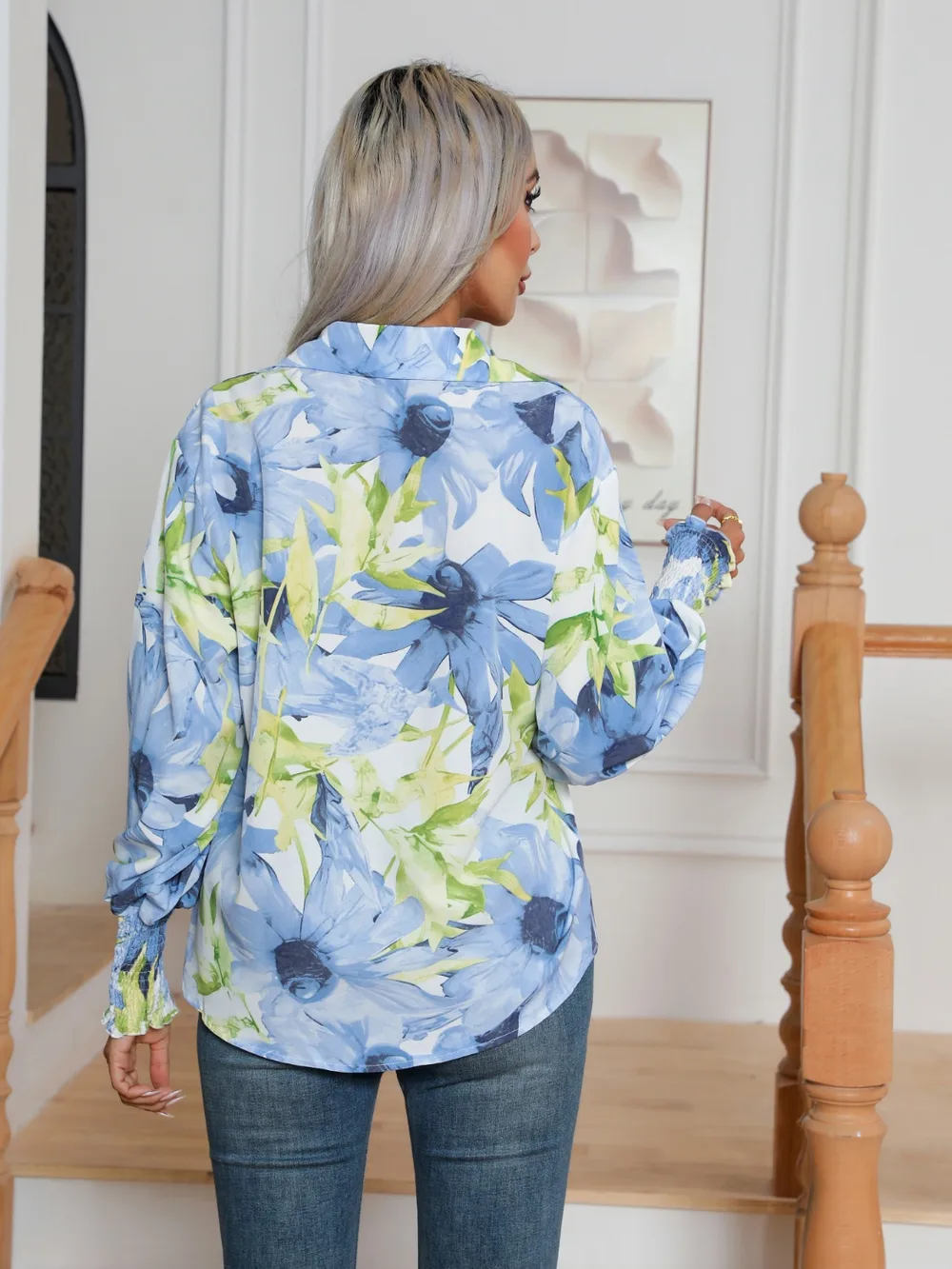 Floral Collared Neck Buttoned Shirt, image 3