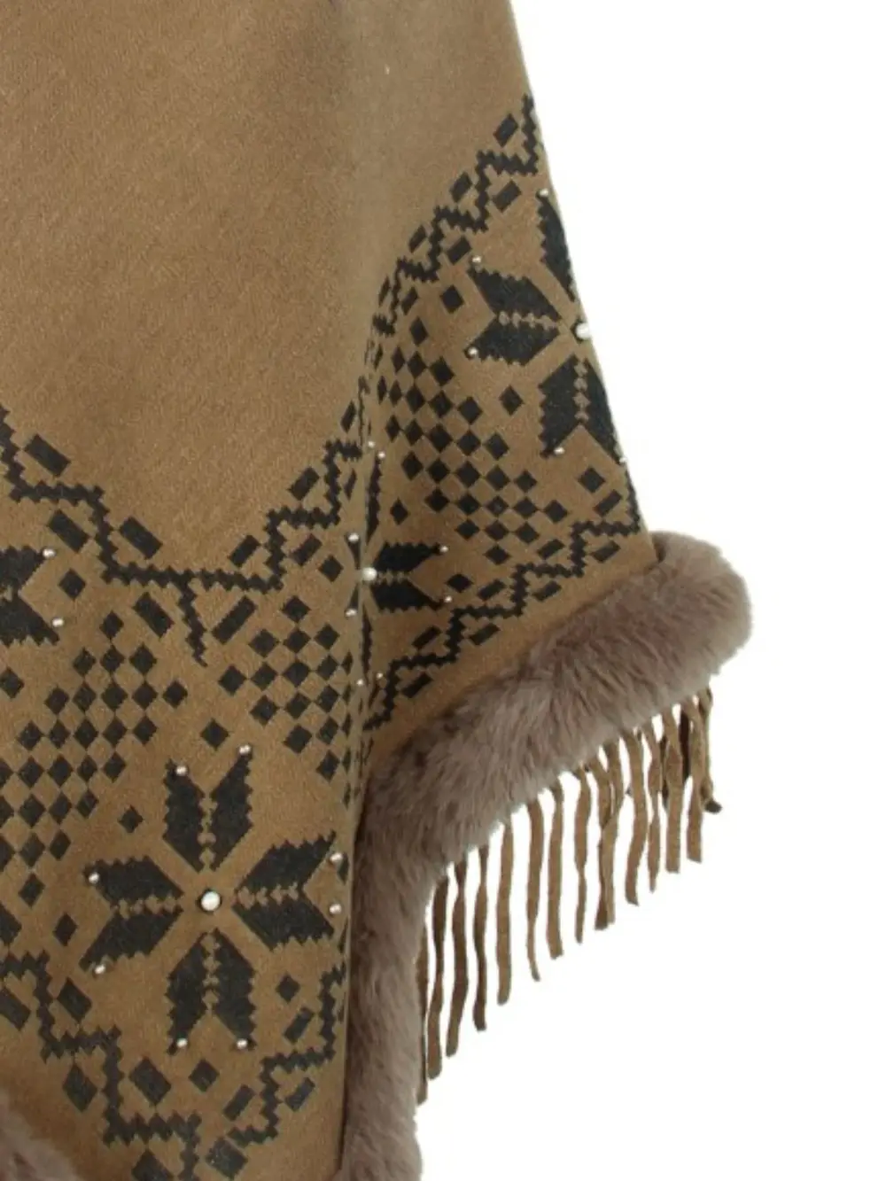 Fringe Geometric Cape Sleeve Poncho, image 14