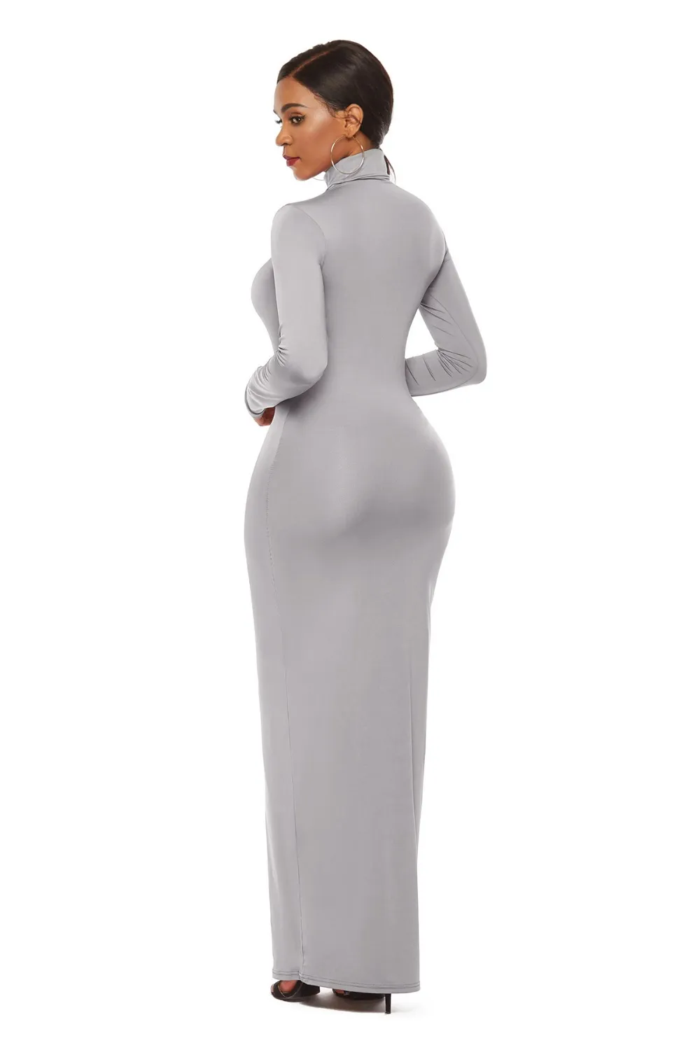 Mock Neck Long Sleeve Maxi Slim Dress, image 6