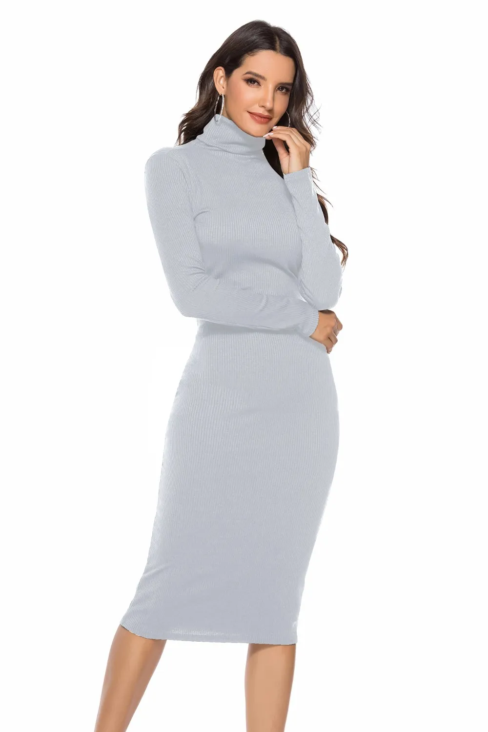 Ribbed Turtleneck Long Sleeve Dress, image 17