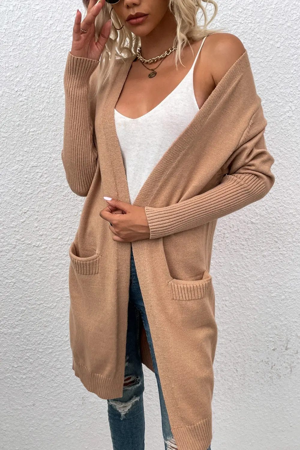 Open Front Long Sleeve Cardigan with Pockets, image 9