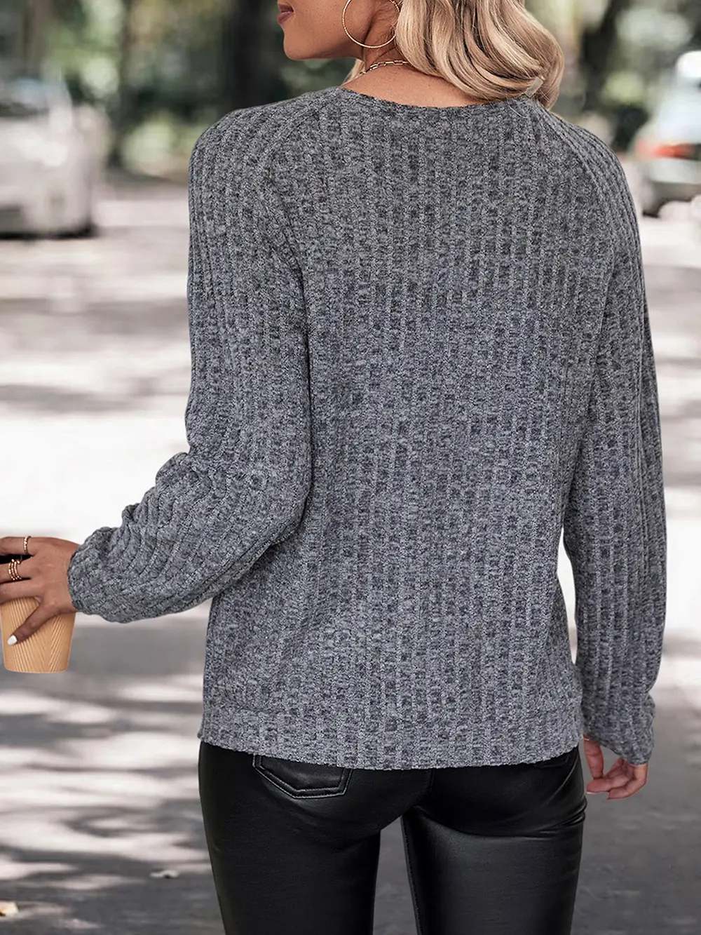 Round Neck Long Sleeve Knit Top, image 2