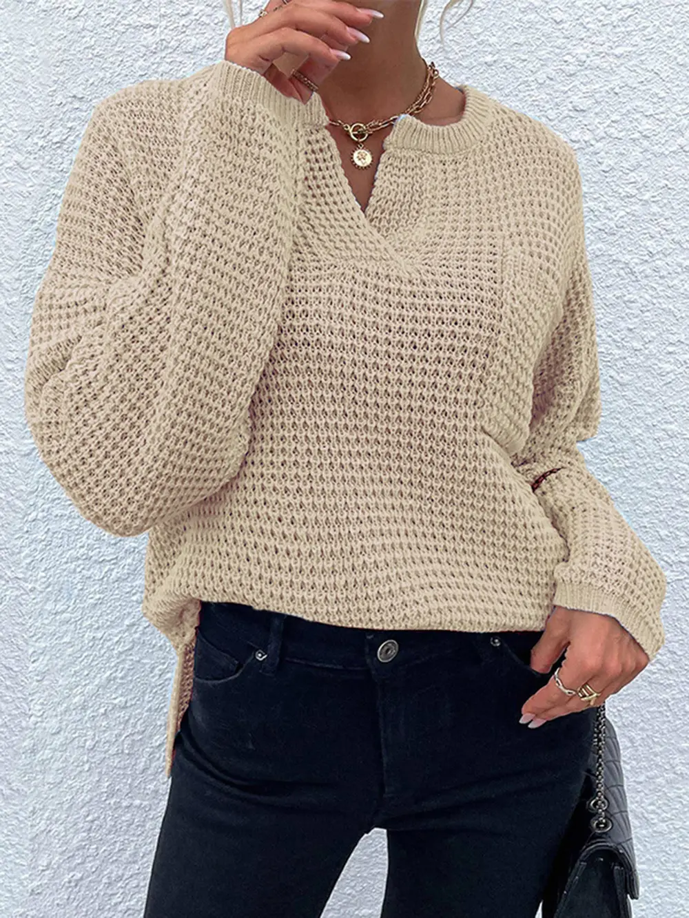 Notched Long Sleeve Sweater, image 7
