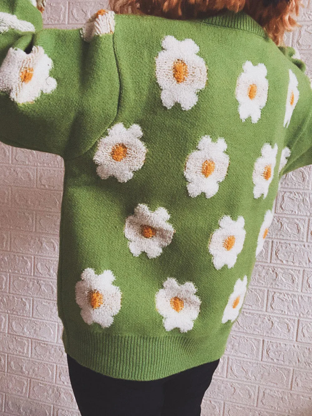 Flower Round Neck Long Sleeve Sweater, image 3