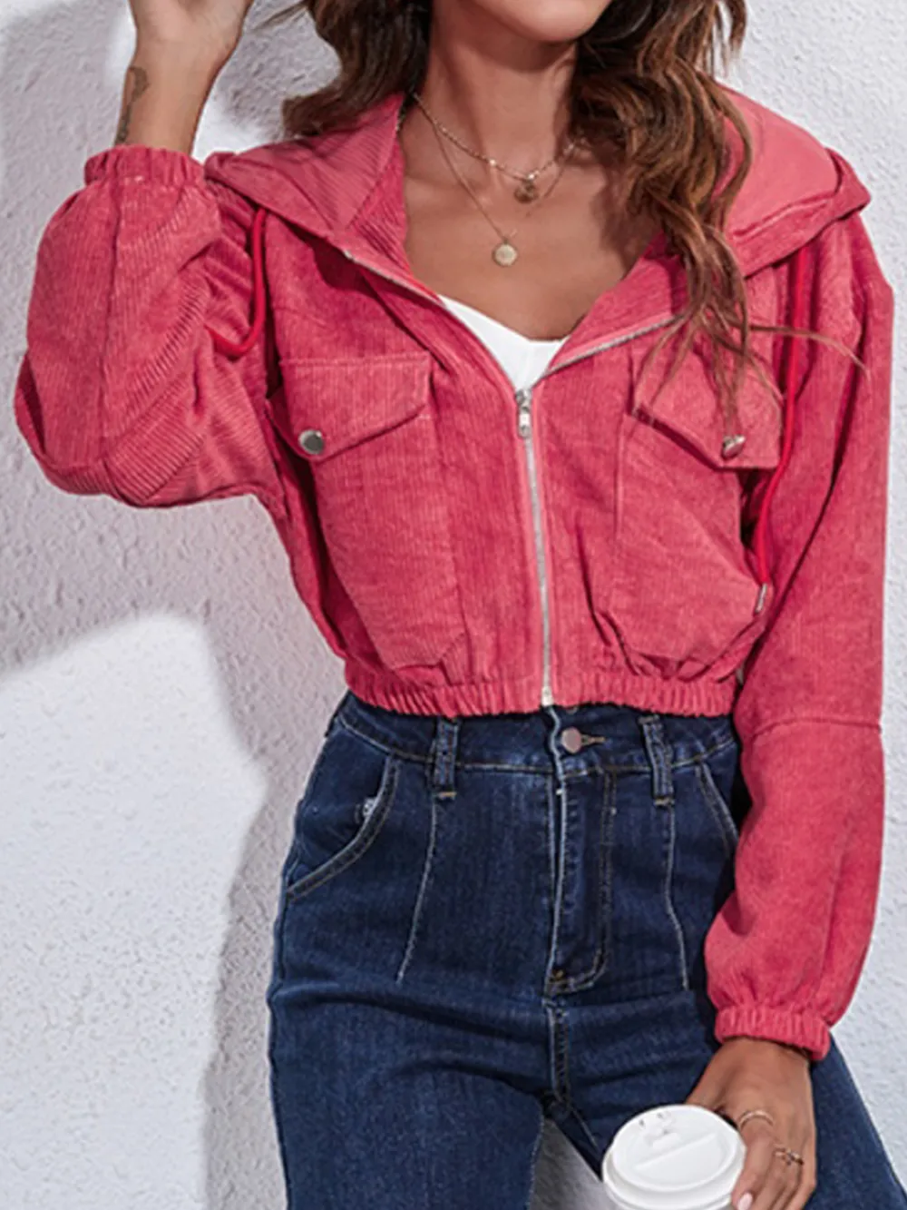 Drawstring Hooded Zip Up Jacket with Pockets, image 15
