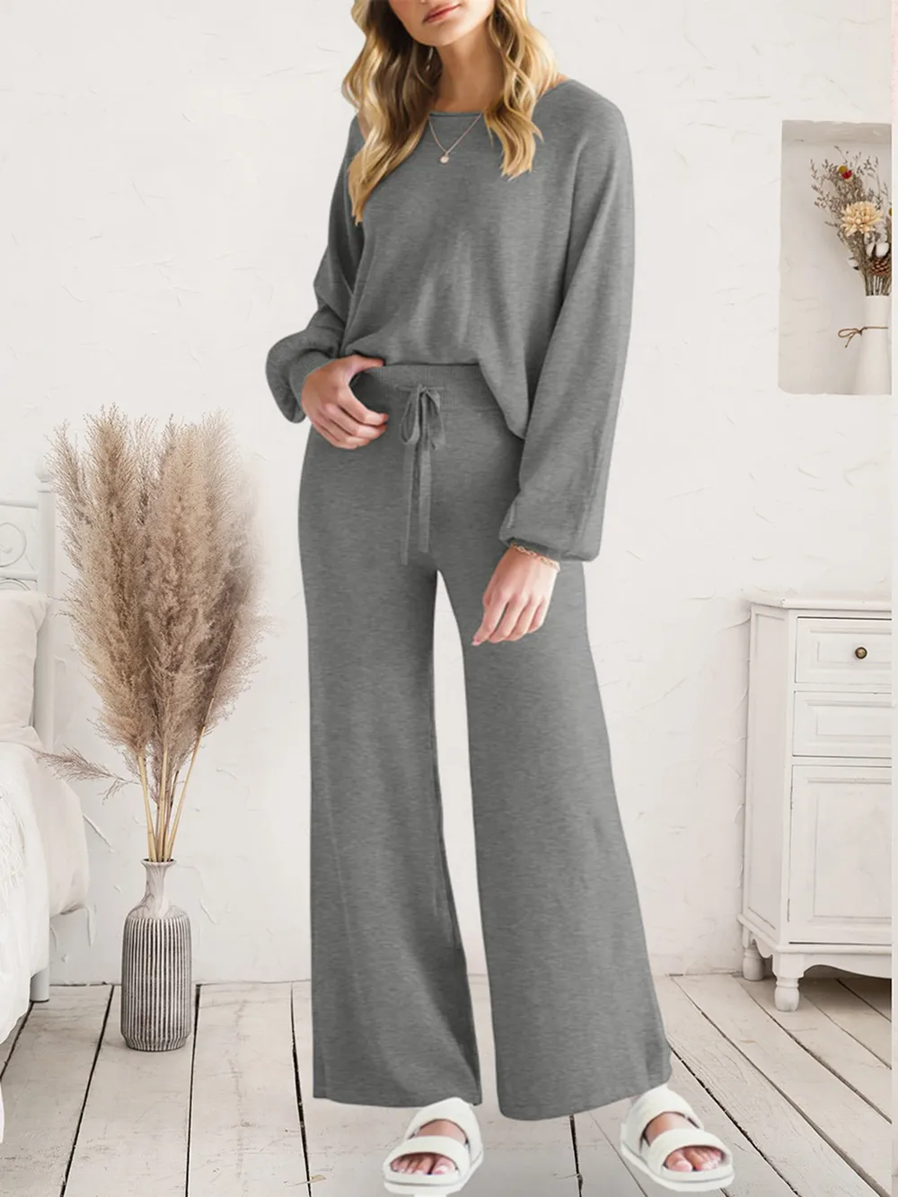 Long Sleeve Lounge Top and Drawstring Pants Set, image 7