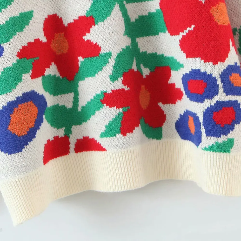 Floral Round Neck Drop Shoulder Sweater, image 4