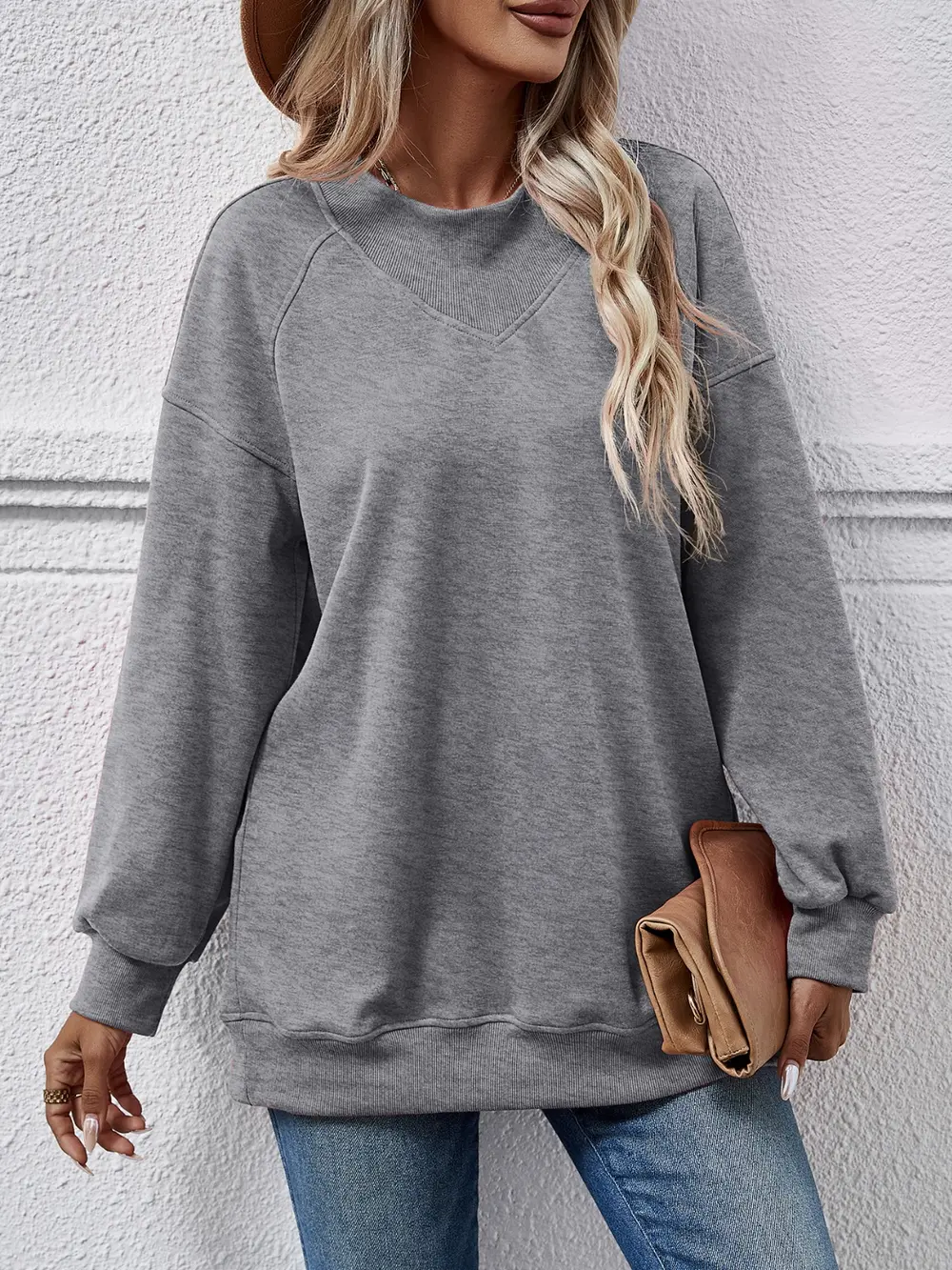Round Neck Drop Shoulder Long Sleeve Sweatshirt, image 8