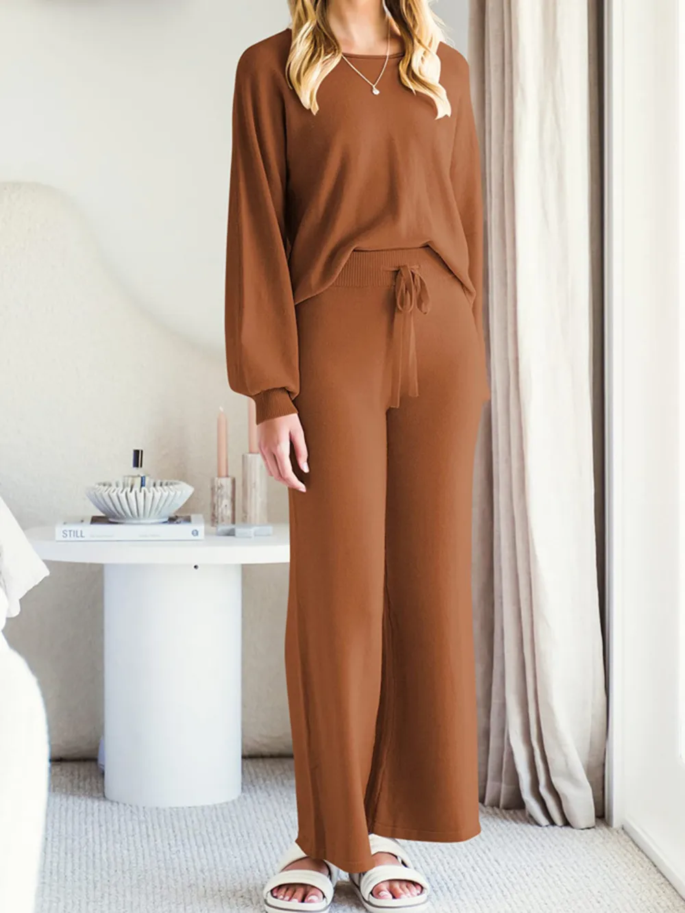 Long Sleeve Lounge Top and Drawstring Pants Set, image 14