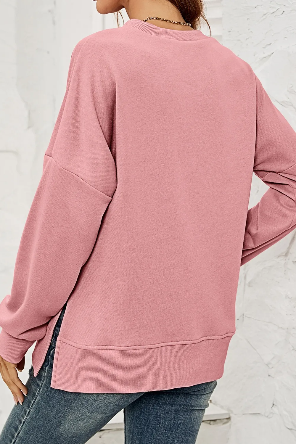 Round Neck Dropped Shoulder Slit Sweatshirt, image 12