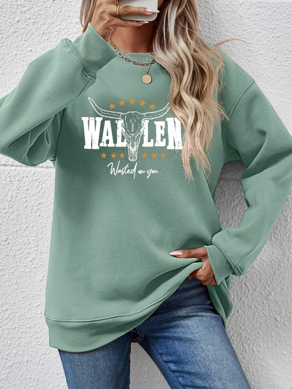 Graphic Round Neck Dropped Shoulder Sweatshirt, image 11