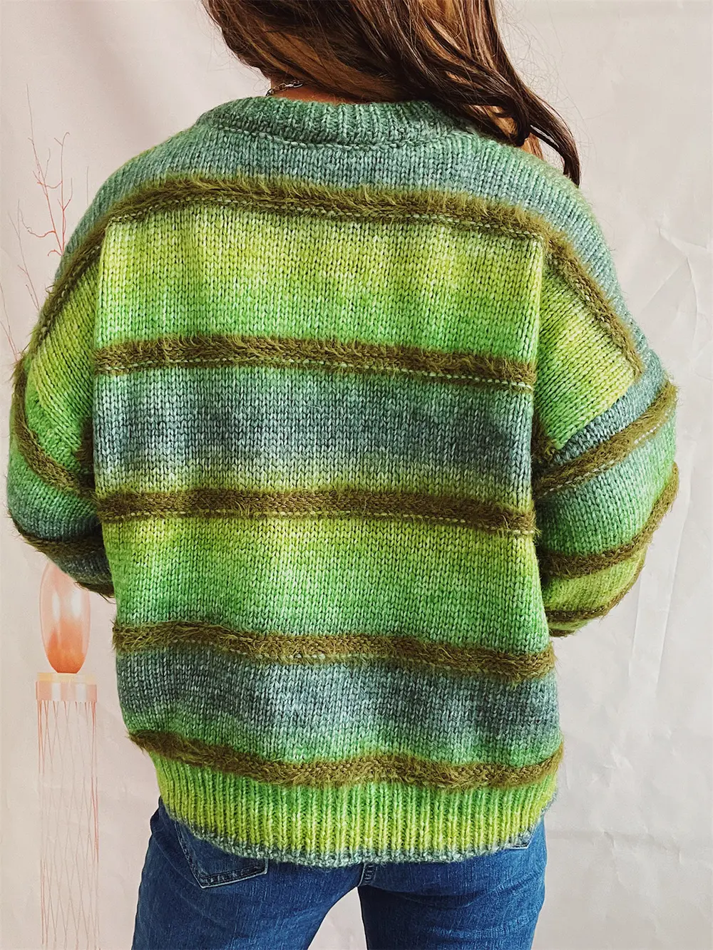 Striped Round Neck Long Sleeve Sweater, image 10