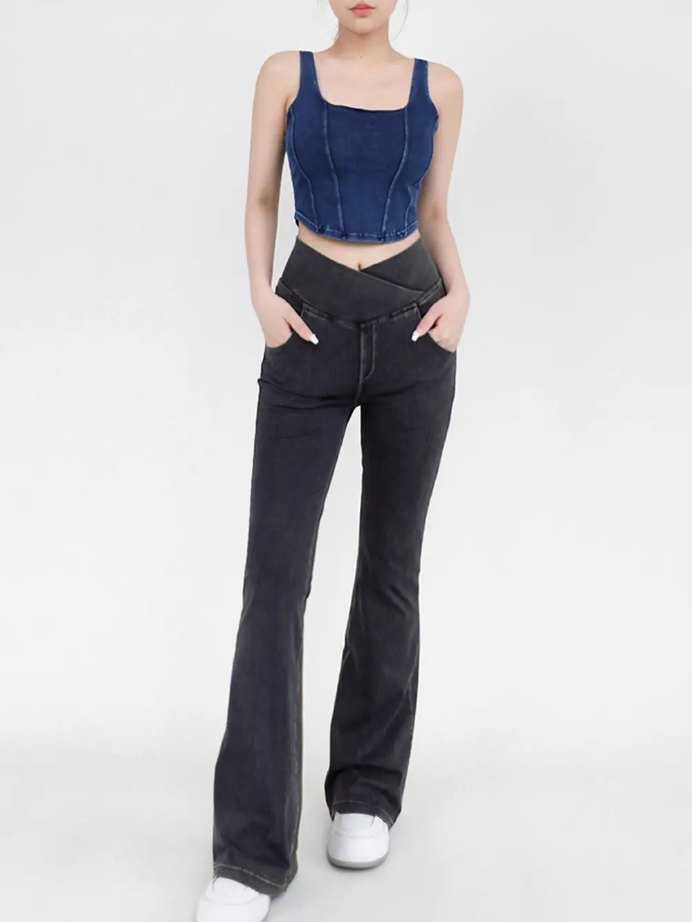 Wide Waistband Bootcut Jeans with Pockets, image 10