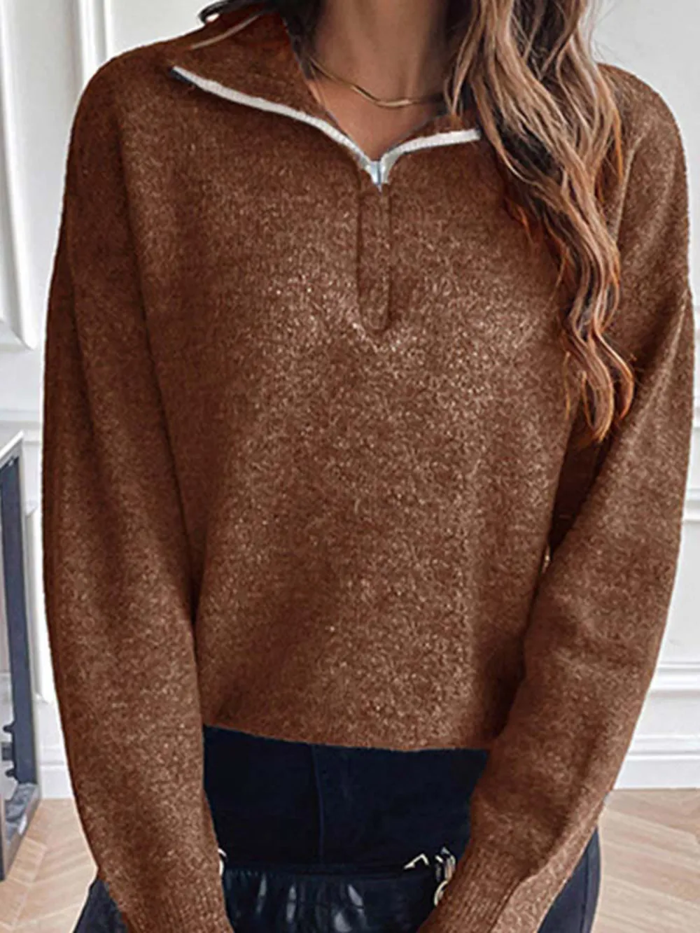 Half Zip Dropped Shoulder Sweater, image 11