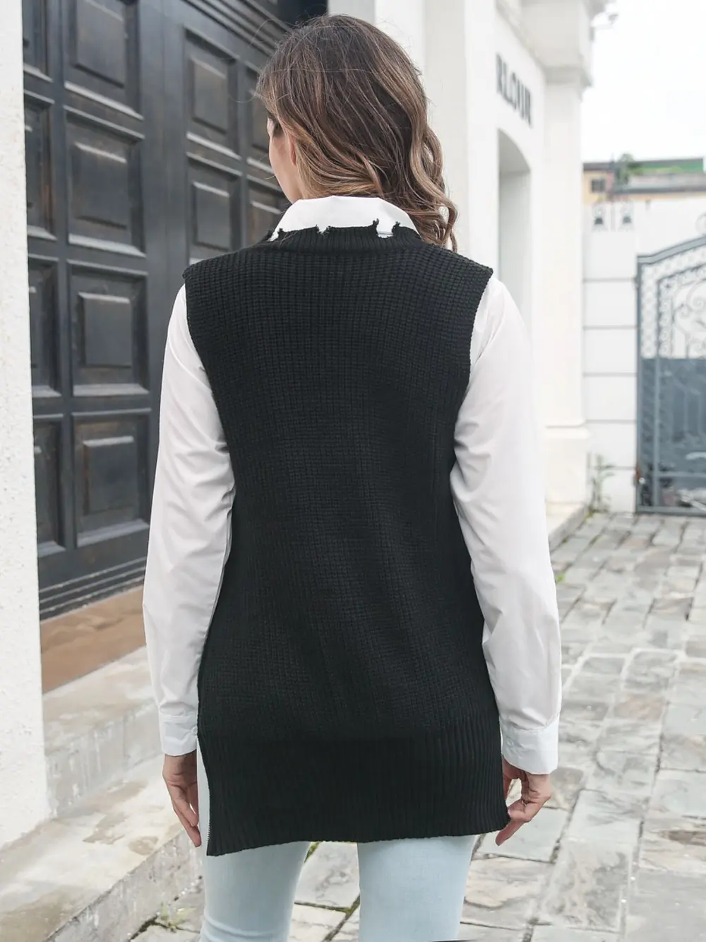 Frayed Hem Slit Sweater Vest, image 2
