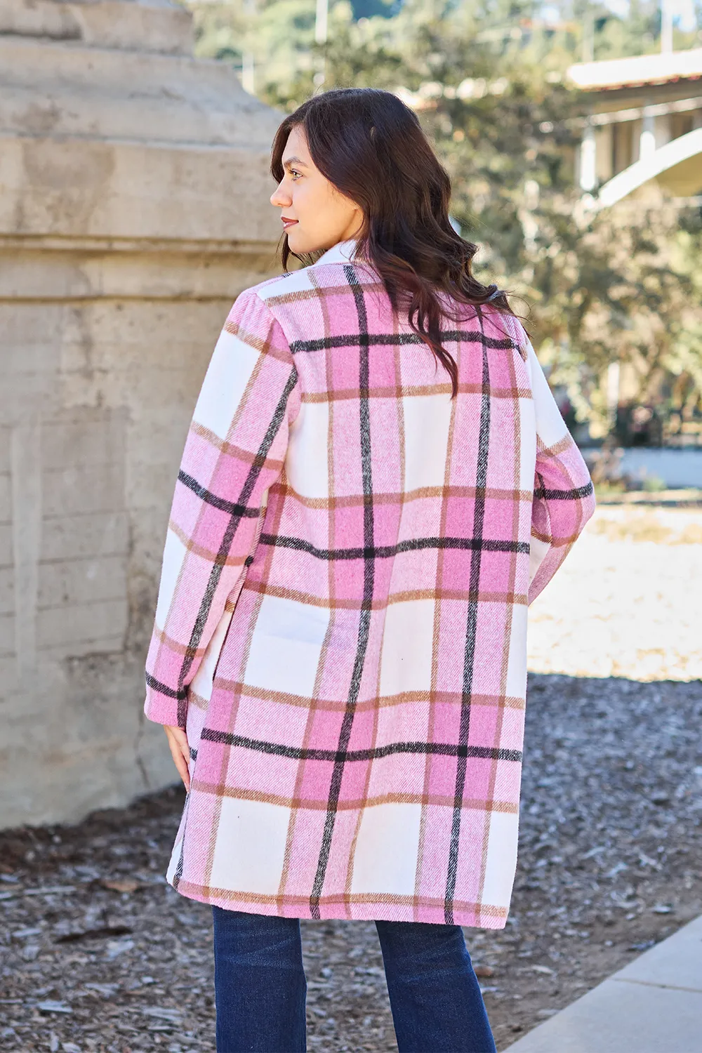 Full Size Plaid Button Up Lapel Collar Coat, image 8