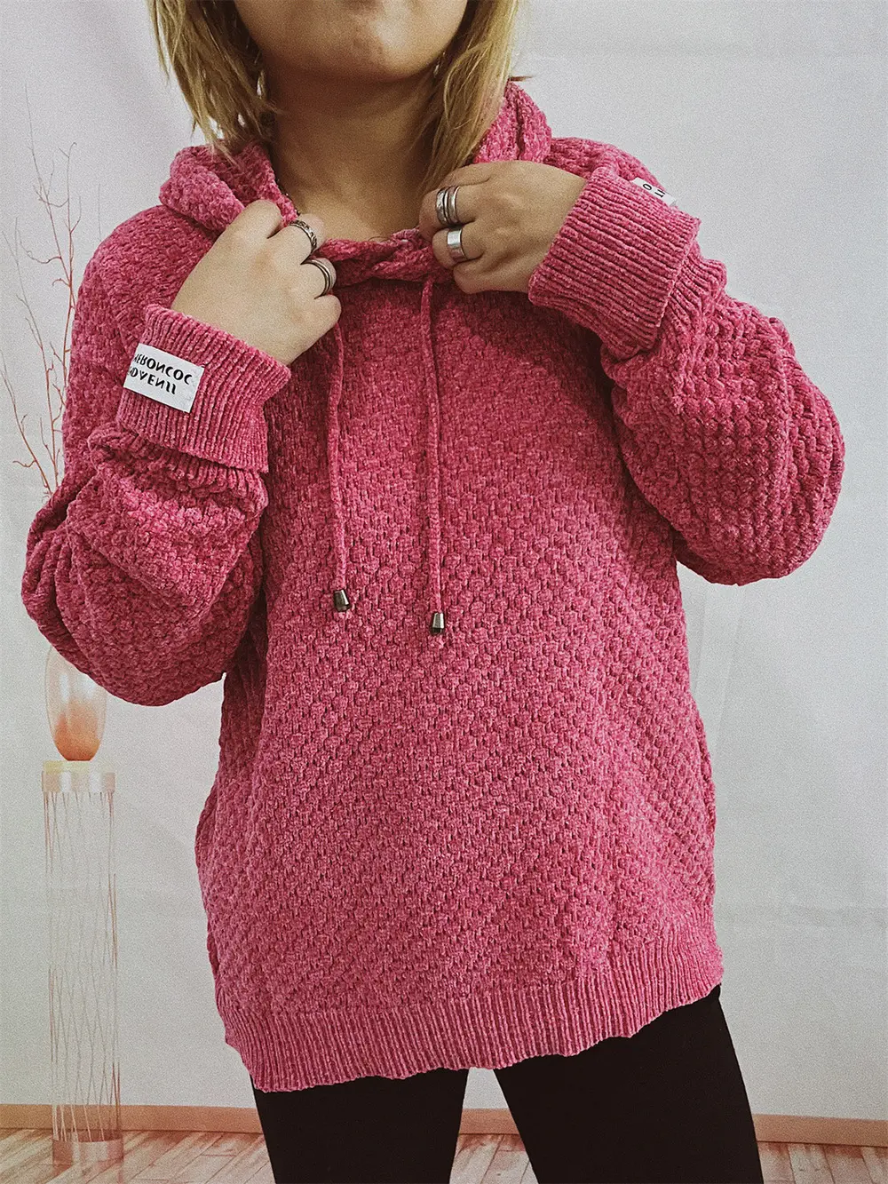 Drawstring Long Sleeve Hooded Sweater, image 5
