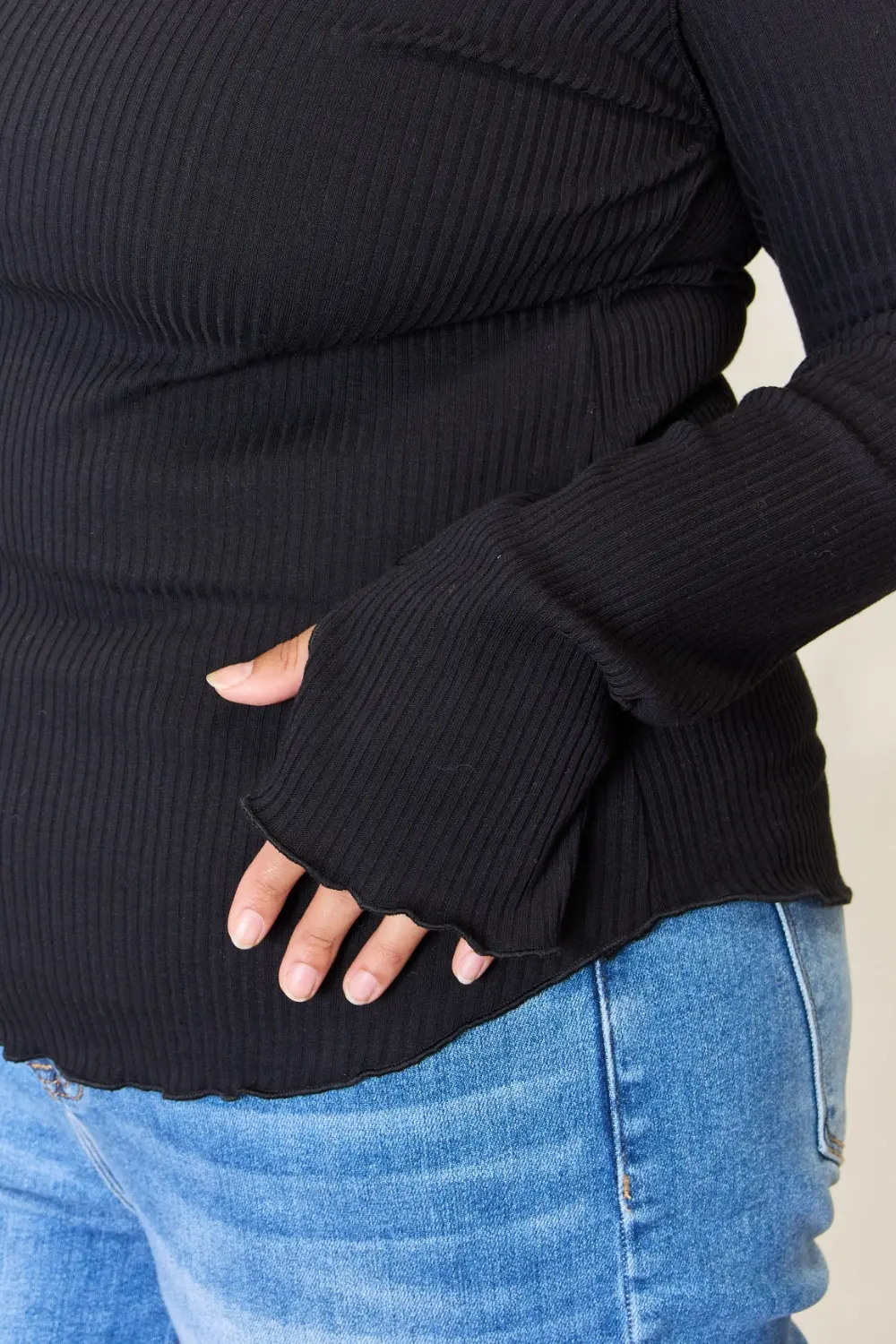 Full Size Ribbed Round Neck Long Sleeve Top, image 6