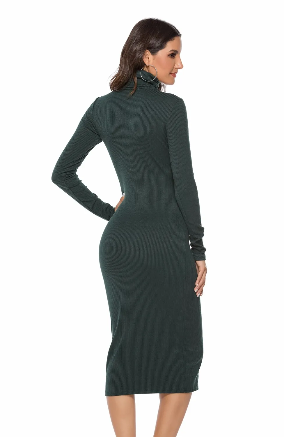 Ribbed Turtleneck Long Sleeve Dress, image 8