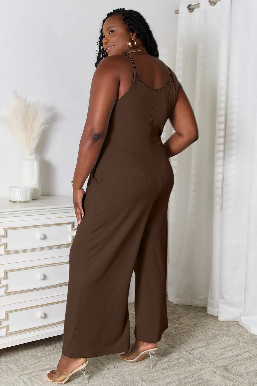 Full Size Spaghetti Strap V-Neck Jumpsuit, image 7
