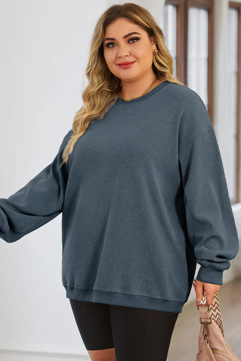 Plus Size Round Neck Dropped Shoulder Sweatshirt, image 6
