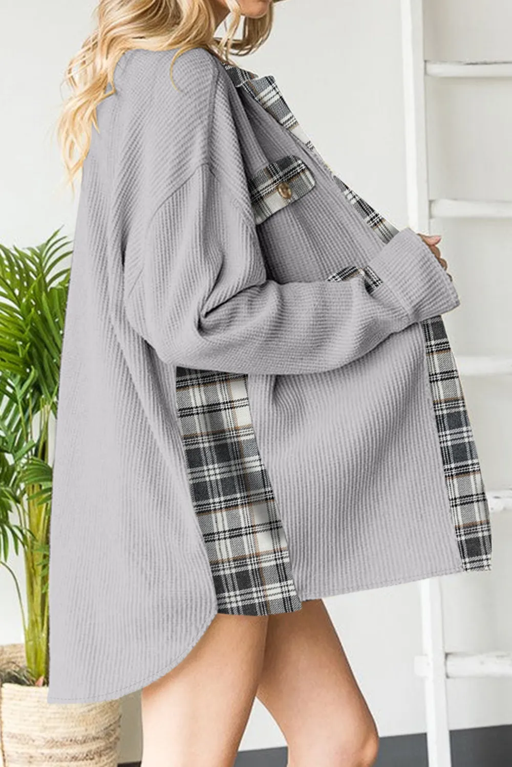 Plaid Button Down Collared Jacket, image 9